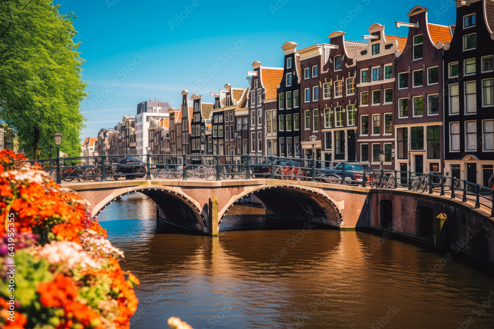 Amsterdam Netherlands travel destination. Tour tourism exploring. - obrazy, fototapety, plakaty 