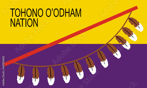 Tohono O'odham Nation Indian flag vector illustration isolated on background. Symbol of native people in America. Tohono O'odham Nation clan emblem banner. Native Americans people in Arizona, USA.