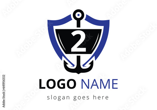 letter 2 with Anchor Logo Design Template. Marine, Sailing Boat Logo