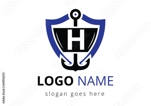 letter H with Anchor Logo Design Template. Marine, Sailing Boat Logo