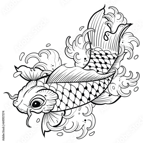 Black tattoo koi fish on white background