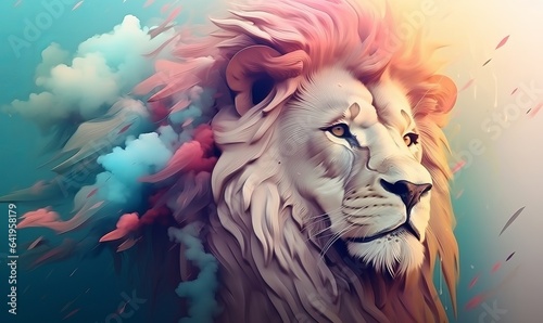 Lion animal abstract wallpaper in pastel colors, Generative AI