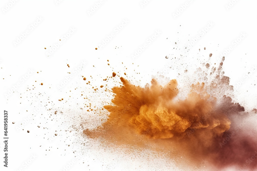 powder abstract p background brown white splash Colorful isolated explosion sand Colored grunge cloud Holi Brown texture explode color dripped macro Paint blue dust bubble white powder water liquid - obrazy, fototapety, plakaty 