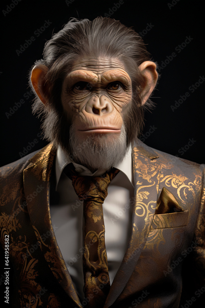 Portrait of a monkey wearing a stylish suit. Generative AI Portrait of a monkey wearing a stylish suit. Generative AI