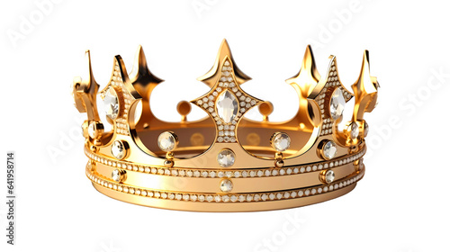 Golden crown with diamonds on transparent background. Generative ai design png concept.