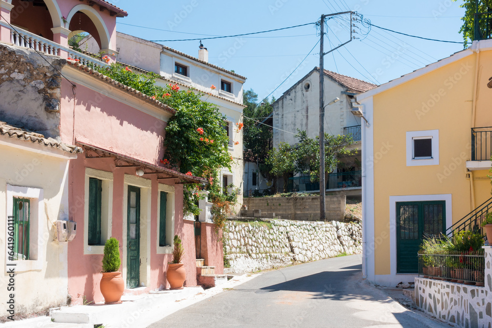 Street in Klimatia village, Corfu, Greece