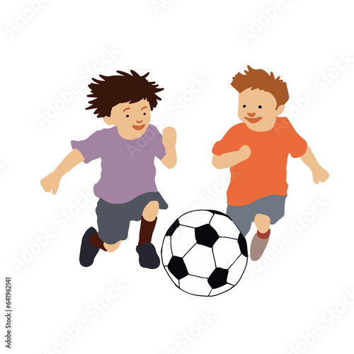 boy kicking football on white background. Vector illustration