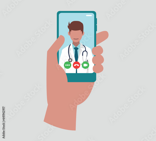 A doctor looks at us directly, he wears a stethoscope around his neck on a smartphone screen