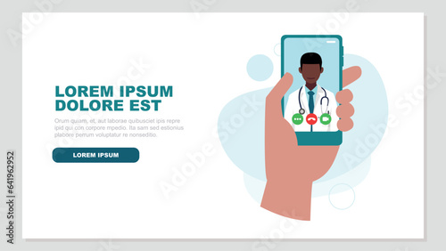 A doctor looks at us directly, he wears a stethoscope around his neck on a smartphone screen