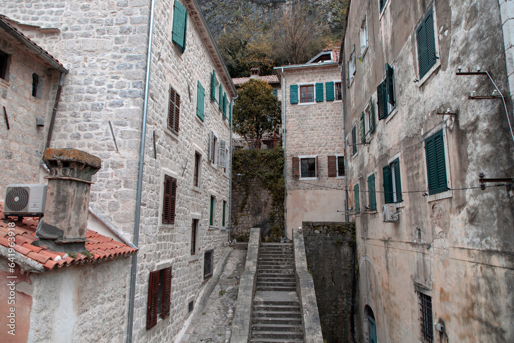 Montenegro - Weathered residential buildings in Kotor Old Town