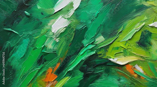 Fototapeta Naklejka Na Ścianę i Meble -  Abstract background: strokes of green paint on a canvas close-up.