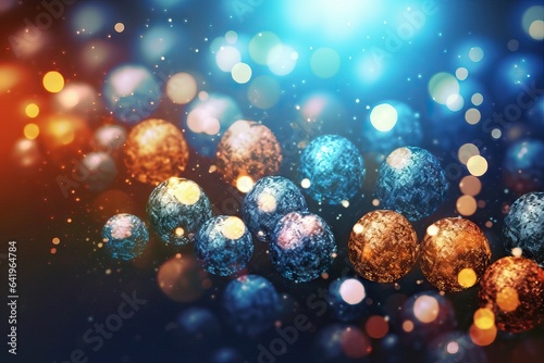 backdrop:sparkle shine holiday background:blur silver bulbs celebrations lights conceptxmas abstract festival wallpaper blurred lit decorations Christmas glittering blue circle photo