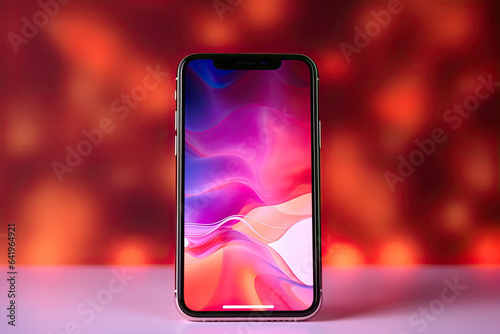 Smartphone mockup. New black frameless hovering smartphone on color background. Based on high-quality studio shot. Smartphone frameless design concept.