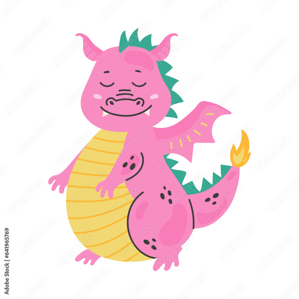 Cute green dragon, baby dinosaur for kids