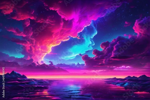 Neon Sky Background, Neon Sky Wallpaper, Fantasy Sky Background, Glowing Sky Background, Dreamy Sky Background, AI Generative © Forhadx5