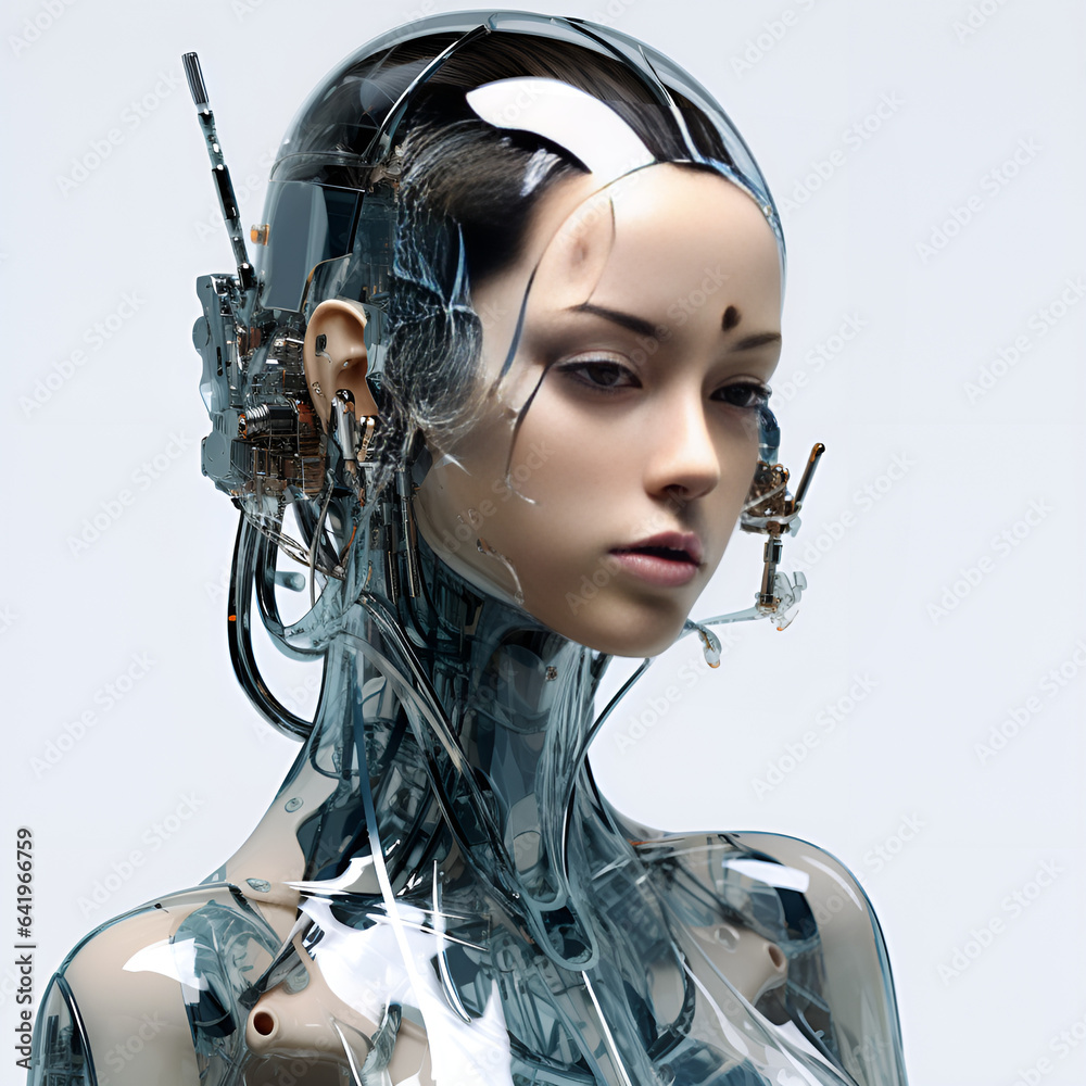 Cyber woman with headphones, a women in advance form , robot in female version Cyber woman with headphones, a women in advance form , robot in female version