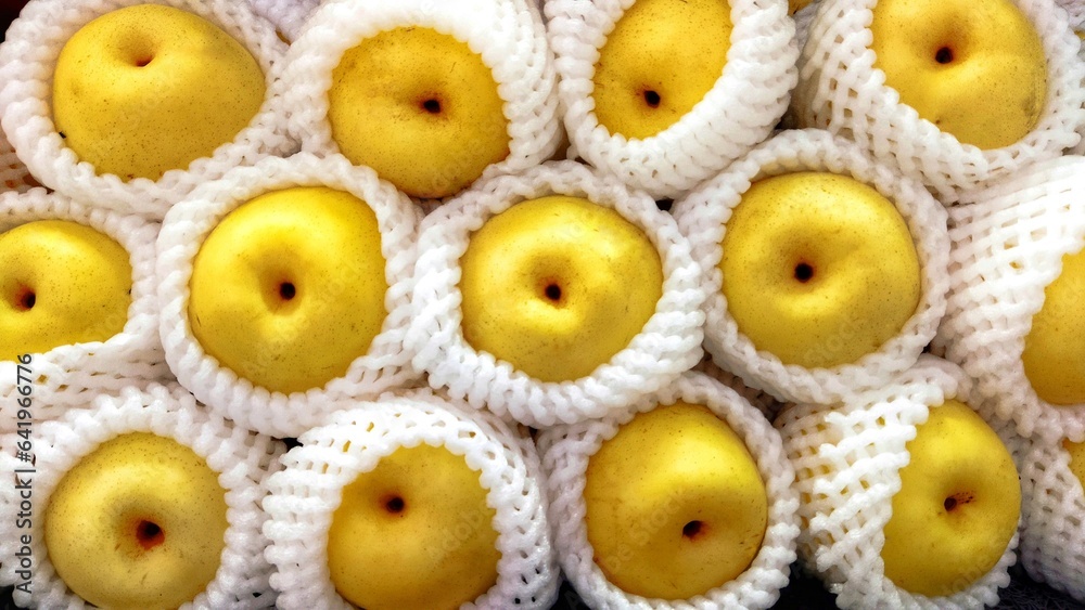 Asian apple pear in the fruit foam mesh net
Asian apple pear in the fruit foam mesh net