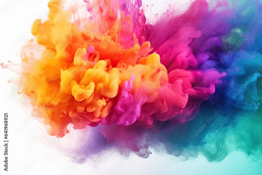 Obraz premium fantasy isolated Explosion blue colourful flow pastel rainbow Water orange abstract explosion ink art Rainbow background water Acrylic colours purple smoke red acrylic yellow Color Ink macro green