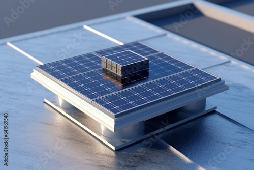 Solar panels on a metal surface. Photovoltaic cells. 3d render