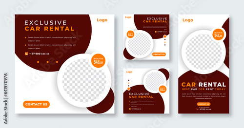 Car Rental Social Media Post for Online Marketing Promotion Banner, Story and Web Internet Ads Flyer