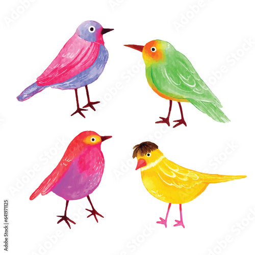 colorful cute bird watercolor vector illustration