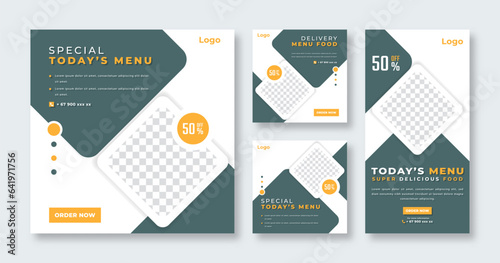 Restaurant Food Delivery Social Media Post for Online Marketing Promotion Banner, Story and Web Internet Ads Flyer