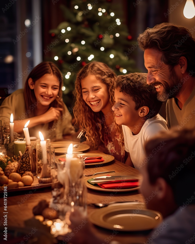 Joyful South American Family Celebrating Christmas Together. Generative AI