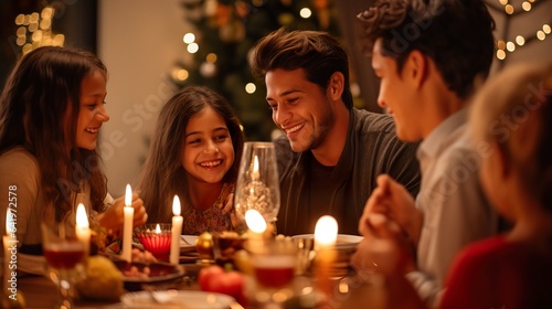Joyful South American Family Celebrating Christmas Together. Generative AI