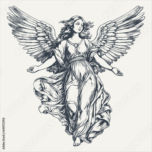 Angel. Vintage woodcut engraving style vector illustration. © RetroVector