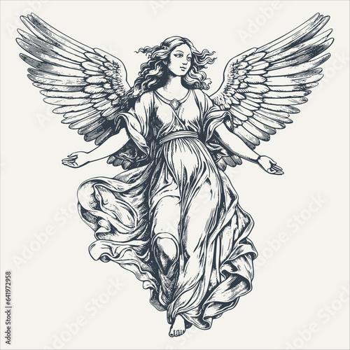 Angel. Vintage woodcut engraving style vector illustration.	