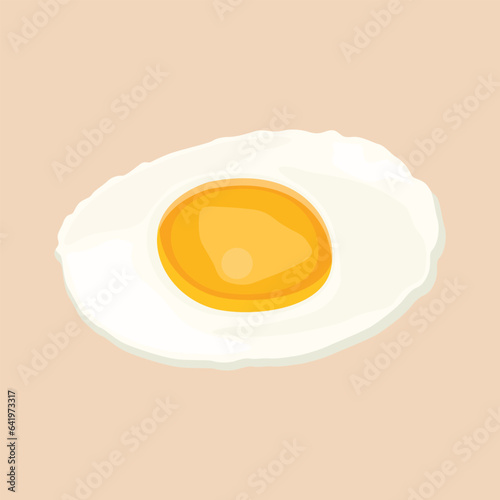 Vector illustration of single egg fried in cartoon flat style. Farmer product, organic food logo and icon for shop, restaurant, etc. Agricultural chicken egg cooking ingredient isolated on pink backgr