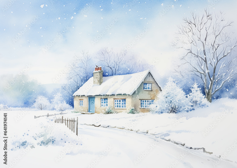 Merry Christmas and Happy Holidays, watercolour printable art print, English countryside cottage as snow winter holiday Christmas card, thank you and diy greeting card design, country style Merry Christmas and Happy Holidays, watercolour printable art print, English countryside cottage as snow winter holiday Christmas card, thank you and diy greeting card design, country style