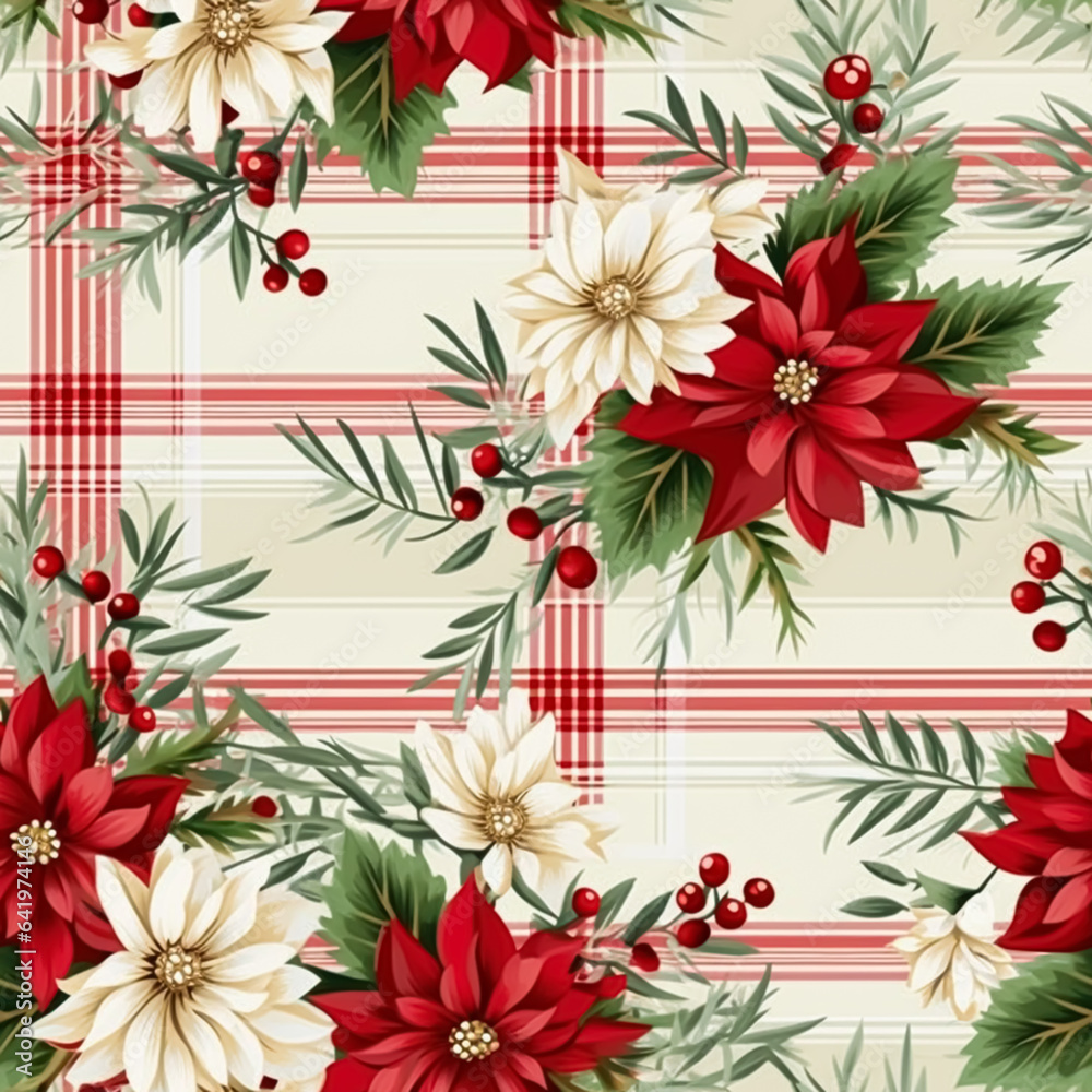 Floral seamless plaid, tartan, check pattern with flowers, tileable country style print for wallpaper, wrapping paper, scrapbook, fabric and product design Floral seamless plaid, tartan, check pattern with flowers, tileable country style print for wallpaper, wrapping paper, scrapbook, fabric and product design