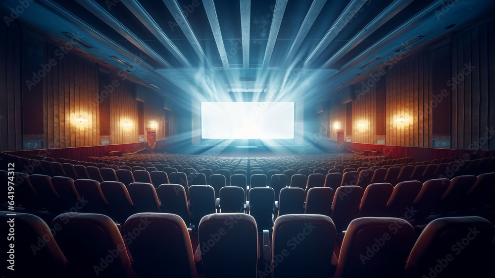 Fototapeta premium photograph of Cinema concept, Empty cinema screen with audience.