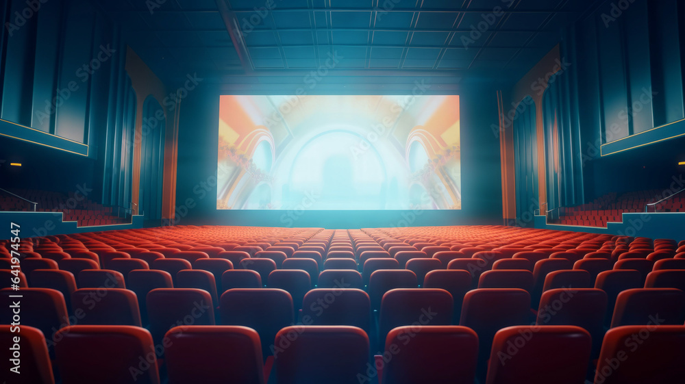 Fototapeta premium photograph of Cinema concept, Empty cinema screen with audience.generative ai