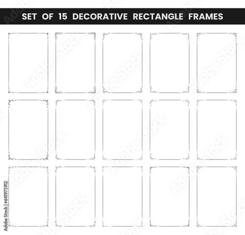 Set of 15 decorative rectangle frame. Rectangle frame vector illustration. Suitable for wedding invitation, aesthetic decoration, social media post, banner, promotion, advertising, etc.