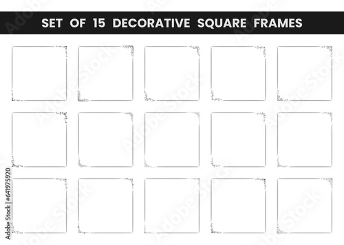 Set of 15 decorative square frame. Square frame vector illustration. Suitable for wedding invitation, aesthetic decoration, social media post, banner, promotion, advertising, etc.