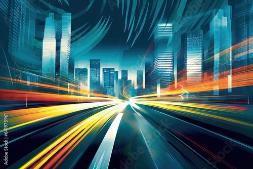 colourful building motion copy blur computer abstract landscape highway background city illustration blue Abstract bright ahead Illustration city american copy acceleration speed urban center space