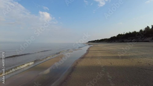 Beach and sea on cold dar day