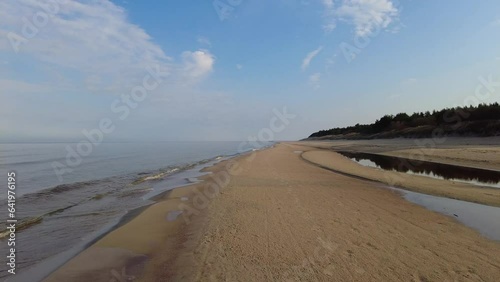 Beach and sea on cold dar day
