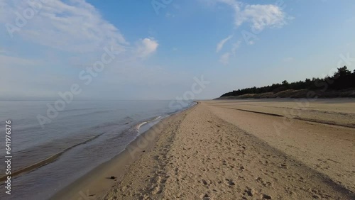 Beach and sea on cold dar day