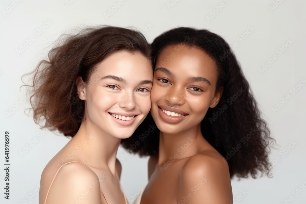 attractive heathy skincare concept beatiful smiling portrait shot of young adult woman friend skincare shooting studio shot on white background beauty concept attractive heathy skincare concept beatiful smiling portrait shot of young adult woman friend skincare shooting studio shot on white background beauty concept