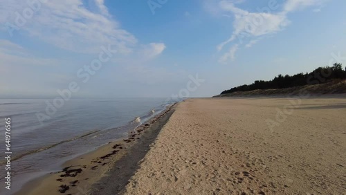 Beach and sea on cold dar day