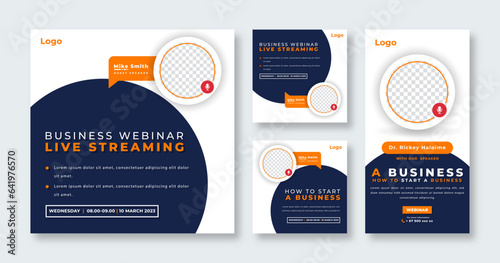 Business Webinar Social Media Post for Online Marketing Promotion Banner, Story and Web Internet Ads Flyer