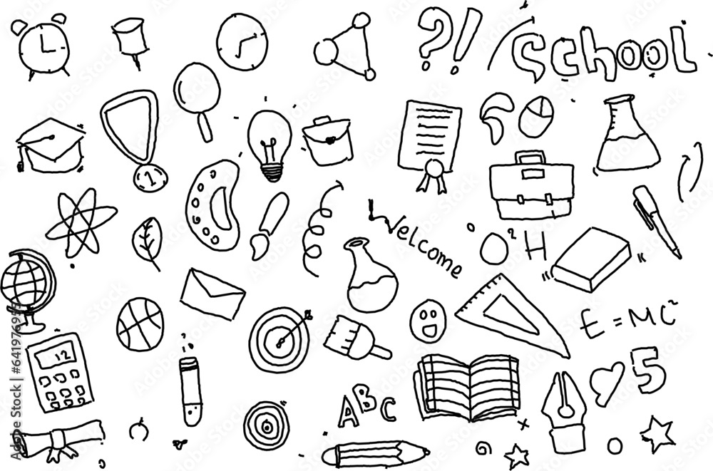 Hand drawn vector doodles. Set of isolated back to school objects and lettering. Hand drawn vector doodles. Set of isolated back to school objects and lettering.
