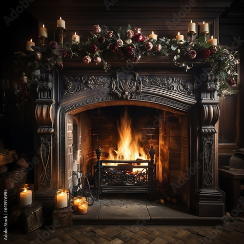 fireplace decorated for christmas