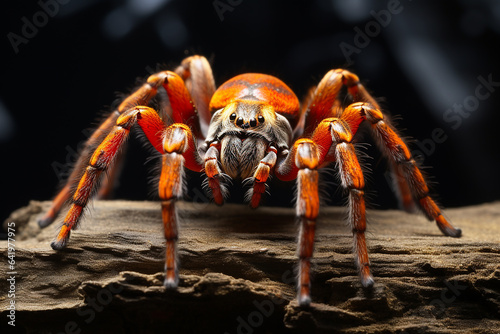 Closeup Image of Orange Tarantula Spider Standing on a Tree Trunk AI Generative