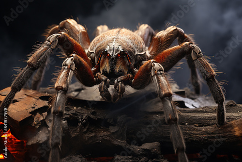 Closeup Image of Creepy Tarantula Spider Animal on Dark Background AI Generative