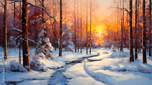 Bright landscape with winter forest. Oil painting. © Taras Osadchyi