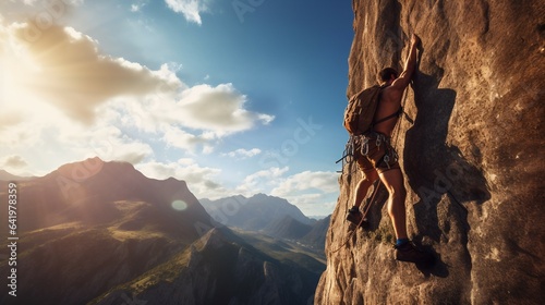Adventurous fearless rock climber